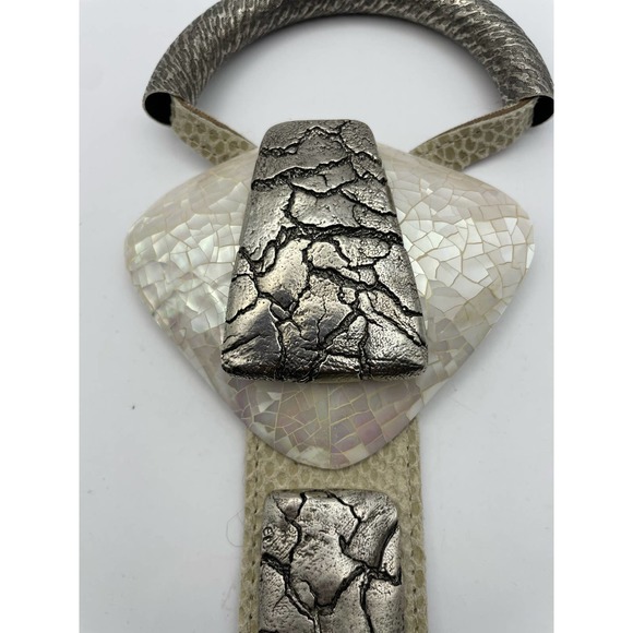 Ornate Beige Belt with Beige Buckle with Mother of Pearl Shell design main image 12